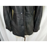 Marc New York Distressed Black Leather Jacket Womens M Fitted Tailored Button Up