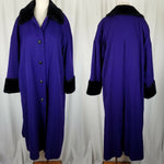 Bill Blass Fur Trim Lined Purple Wool Maxi 80s Swing Coat ALine Peacoat Womens 6