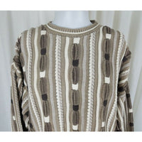 Vintage 90s Megalos Mens 2X Knit Sweater Crazy Pattern Hip Hop Rap Tan Biggie