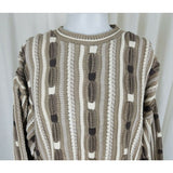 Vintage 90s Megalos Mens 2X Knit Sweater Crazy Pattern Hip Hop Rap Tan Biggie