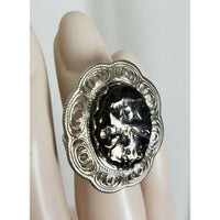Oval Polished Black Coal Look Adjustable Ring Womens One Size Band Faceted Frame