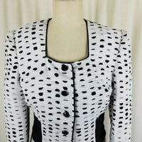 Nolan Miller Avant Garde Black & White Rutched Polka Dots Bow Jacket Womens 6 HK