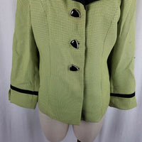 Moshita Couture Green Checked Black Piping Wide Lapel Blazer Jacket Womens 12