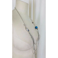 Multi Strand Metal Large Mixed Shape Beads Silver Turquoise BEADED NECKLACE