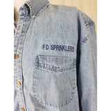 FD Sprinklers Never Forget September 11th 911 Denim Shirt 5th Anniversary Mens L