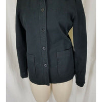 Gap Stretch Black Half Belted Back Full Button Up Jacket Womens 8 Apron Pockets