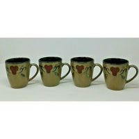 SANGO JUBILEE BLACK 4753 Red Berry SET OF 4 Coffee Hot Tea Handled Ceramic MUGS