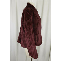 Vintage Vegan Faux Fur Plush Ribbed Wrap Open Front Swing Jacket Womens L Wine