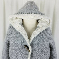 LL Bean Hooded Shearling Lined Wool Toggle Knit Sweater Jacket Cardigan Womens S