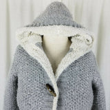 LL Bean Hooded Shearling Lined Wool Toggle Knit Sweater Jacket Cardigan Womens S