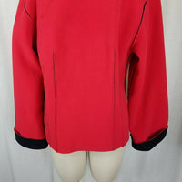 Maralyce Ferree Boutique Fleece Zip Pleated Jacket Womens L Maine USA Red Black