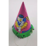 Vintage Circus Clown Happy Birthday Party Paper Cone Hat Pink Bozo Green Fringe