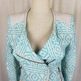 Trafaluc Zara Aztec Side Zip Up Raw Fringe Padded Shoulders Jacket Womens S Blue