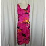 Barbados Hawaiian Tiki Hot Pink Scoop Neck Rayon Floral Tank Dress Womens M L