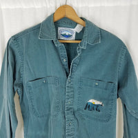 Canadian Outdoors Green Chambray Denim Jean LS Shirt Mens L XL Embroidered Bear