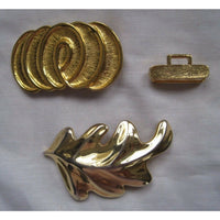 VINTAGE Douglas Paquette Gold Metal Leaf Abstract Belt Buckles 4" Long Lot 2