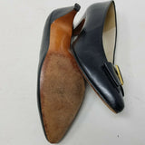 Evan Picone Black Leather Pumps Gold Bow Shoes Kitten Heels Low Womens 6.5 Spain