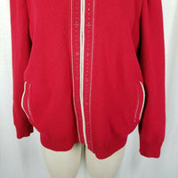 Escalier 100 Jeweled Zip Up Jacket Santana Knit Sweater Jacket Womens L Red Tan