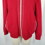 Escalier 100 Jeweled Zip Up Jacket Santana Knit Sweater Jacket Womens L Red Tan
