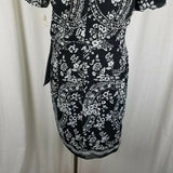 Vintage Talbots Black & White Floral Circle Vines Faux Wrap Dress Womens 14 New