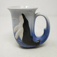 Vintage Humpback Whale Raised 3D Ceramic Coffee Mug Textured Flute Shape Cup