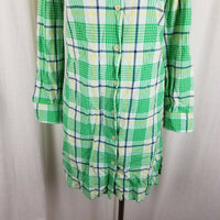 LL Bean Signature Plaid Button Up Shirt Dress Conversion Sleeve Summer Womens 2