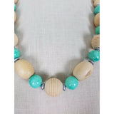 Chunky Large Wooden Beads Crackle Glaze Sky Blue Agate Beaded Necklace Choker