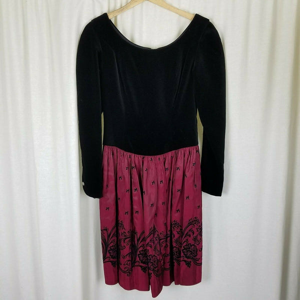 Vintage Laura Ashley Velvet Sheer Applique Twirl Holiday Party Dress Girls 14