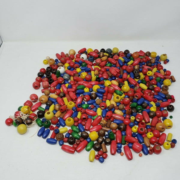 Vintage Colorful Children's Wood Jewelry Craft Beads Wooden Primary Colors 2 lbs