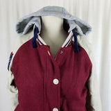 Delia's Hooded Wool Faux Leather Sleeves Varsity Bomber Baseball Jacket Womens L