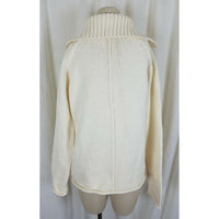 Liz Claiborne Henley Knit Sweater Cotton Shawl Collar Funnel Neck Womens M Cream