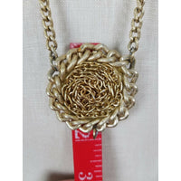 Braided Gold Rope Length Chain Circle Medallion NECKLACE Statement Piece