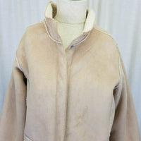 TravelSmith Faux Shearling Leather Sherpa Berber Fur Peacoat Jacket S Tan Vegan