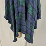 Izod Tartan Plaid Wrap Sweater Cape Poncho Womens S M Green Blue Asymmetrical