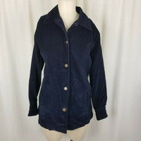 Bill Blass Jeans Stretch Corduroy Shirt Style Jacket Womens M Navy Blue Button