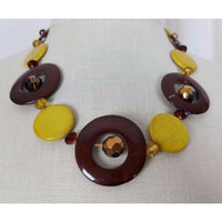 Yellow Brown Glass Circle Beads BEADED Bib NECKLACE Contemporary Statement Piece