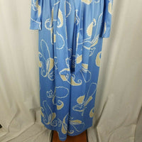 Vintage 70s Hal Ferman Long Maxi Hawaiian Paisley House Dress Womens 16 NOS Blue