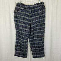 LL Bean Signature Plaid Wool Wide Legs Trousers Pants Womens 18 Belted Buckle