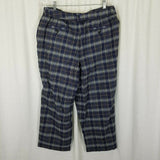 LL Bean Signature Plaid Wool Wide Legs Trousers Pants Womens 18 Belted Buckle