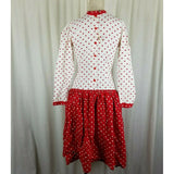 Vintage Handmade Red Polka Dots Dress Drop Waist Gathered Twirl Skirt Womens S