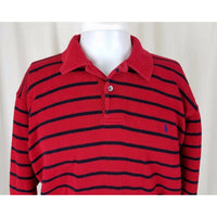 Polo Ralph Lauren Striped Knit Collared Henley Polo Pullover SWEATER Red Mens L