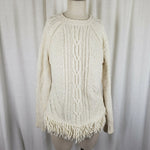 Banana Republic Fringe Hem Cable Knit Aran Sweater Womens L Hippie Boho Italian