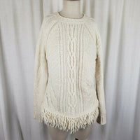 Banana Republic Fringe Hem Cable Knit Aran Sweater Womens L Hippie Boho Italian