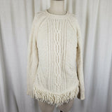 Banana Republic Fringe Hem Cable Knit Aran Sweater Womens L Hippie Boho Italian