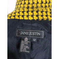 Vintage 60s Jane Justin 100% Wool Loud Checkered Yellow Blazer Jacket Womens 12