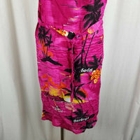 Barbados Hawaiian Tiki Hot Pink Scoop Neck Rayon Floral Tank Dress Womens M L