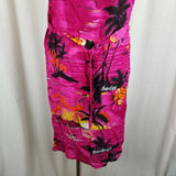 Barbados Hawaiian Tiki Hot Pink Scoop Neck Rayon Floral Tank Dress Womens M L