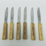 Set of 6 Carvel Hall Vintage Wood Handle Steak Knives Wood Burned Logo College