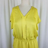 Banana Republic Chartreuse Yellow Pintuck Blouson VNeck Dress Womens M 2017