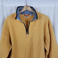 Vintage Izod Fleece 1/4 Zip Anorak Jacket Mens L Vented Armholes Yellow Gray